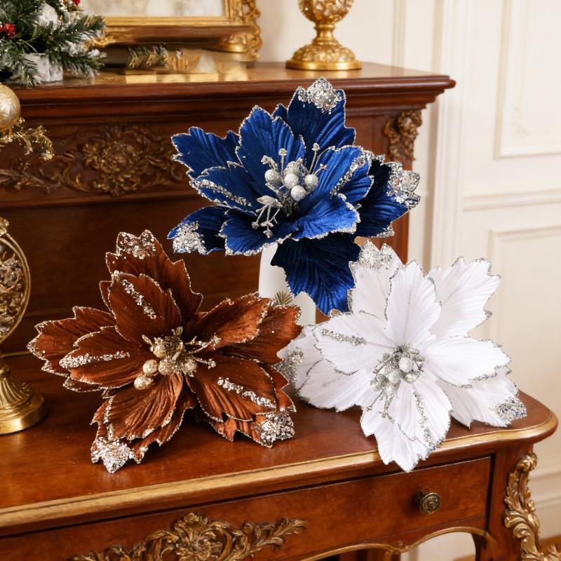 New Sequined Gold Powder Berry Christmas Flower Wholesale Christmas Tree Pendant Simulation Flower Party Ornament