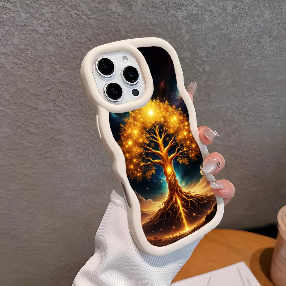 World Life Tree Mobile Phone Case for iPhone 17 16 15 14 13 12 11 Air Pro Max Plus Wavy Edge TPU Colorful Cover Cover Pretty