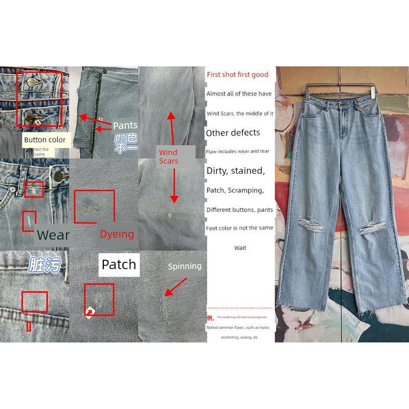 Foreign Trade Original Order RVC * a Coco American Vintage Washed Ripped Loose Slimming Straight Wide Leg Jeans 1304