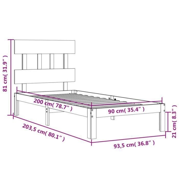 VidaXL Bed Frame with Headboard 90x200 Cm Solid Wood 3193581