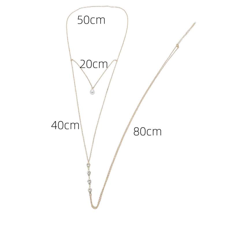 Simple Multilayer Pearl Back Drop Chain Necklace Women  Metal Long Backless Body Chain Bride Wedding Jewelry Accessories