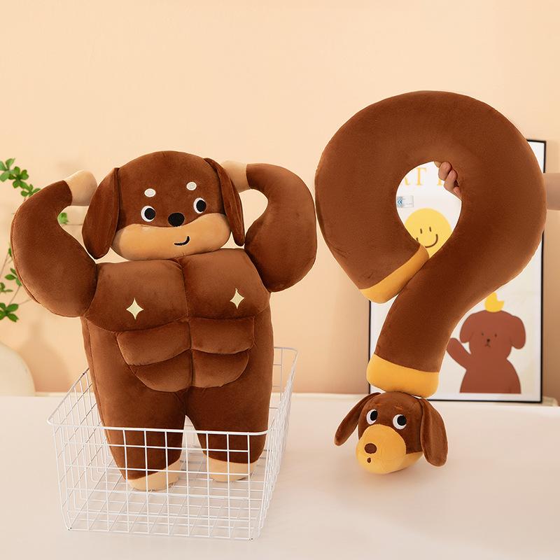 Cartoon Muscle Dachshund Dog Doll Plush Toy Question Mark Neck Pillow Doll Children's Companion Soothing Pillow Ragdoll