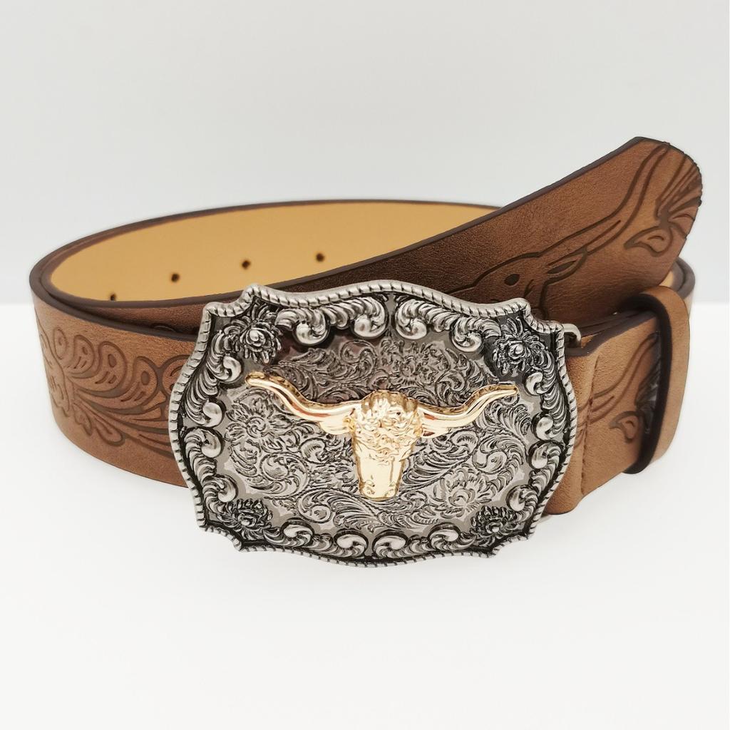 Böhmischer Blumendruck Unisex Gürtel Cowgirl Tier Kuhmuster Vintage Gürtel