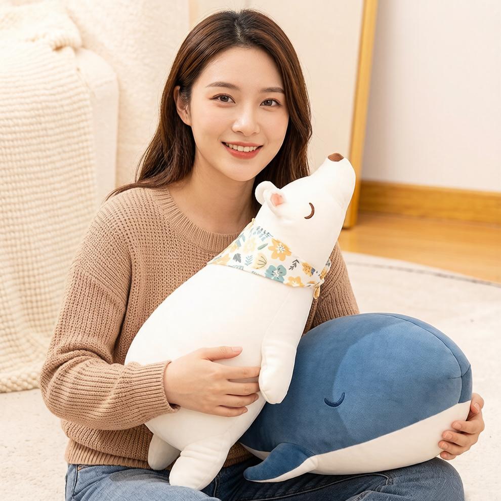 Blue Whale Plush Toy Down Cotton Stuffed Ultra Soft Aquatic Animal Cartoon Plushie Sleeping Pillow Companion Men Gift