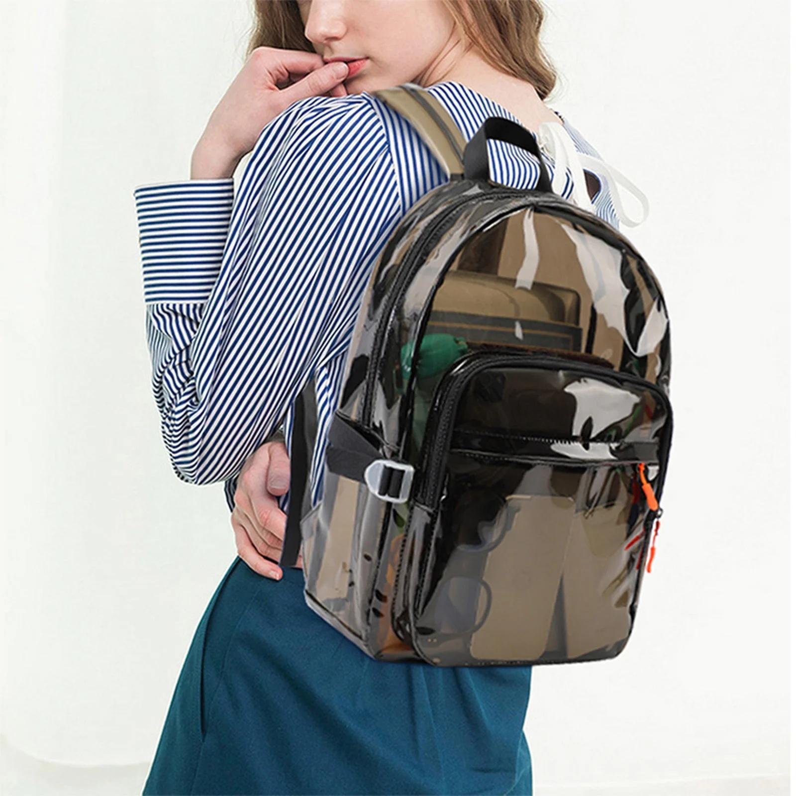 Transparent Backpack PVC Large Capacity Storage Bag Student Backpack One Size чёрный