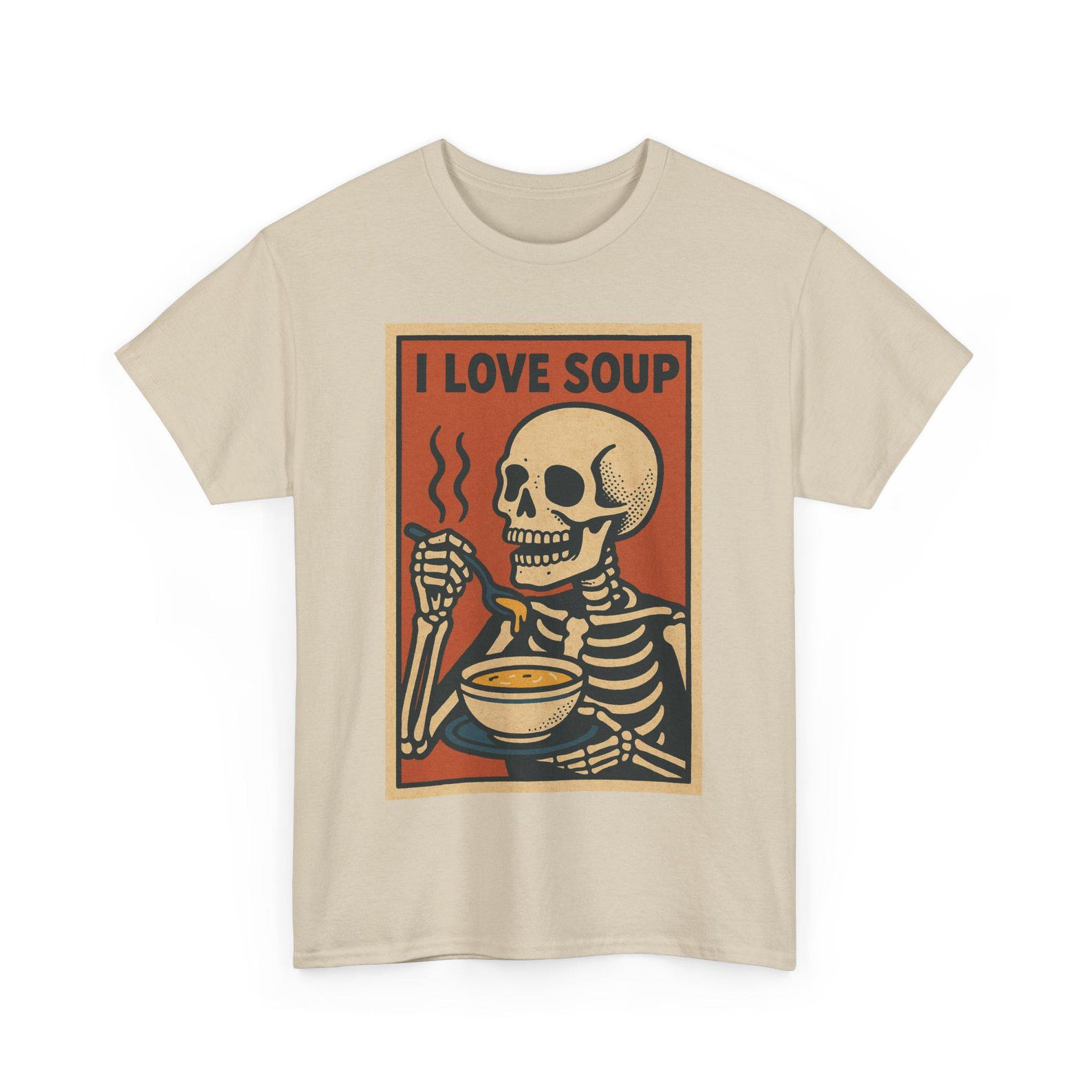 I Love Soup Skeleton T-Shirt: Retro Comic Funny Halloween Tee XL