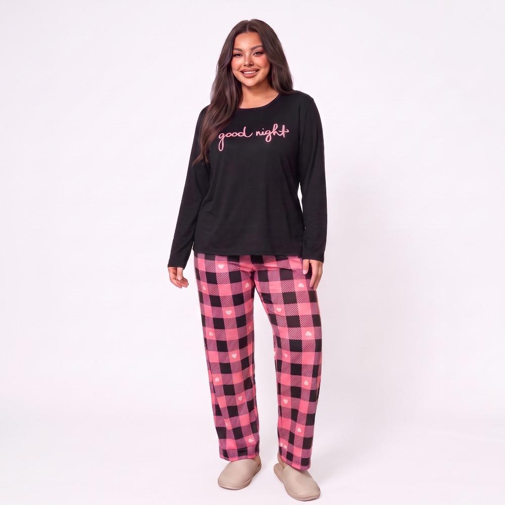 Plus Size Women Pajama Set AutumnWinter Long Sleeve Letter Print Top Plaid Sleepwear Pants Loose Ladies Soft Loungewear Homewear