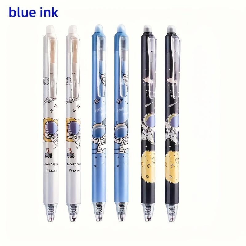 A Pack of 6 Erasable Pens, Press-Type Gel Pens In Astronaut Blue And Black, 0.5mm Friction Pens, for School Office Supplies, Back-To-School Gifts