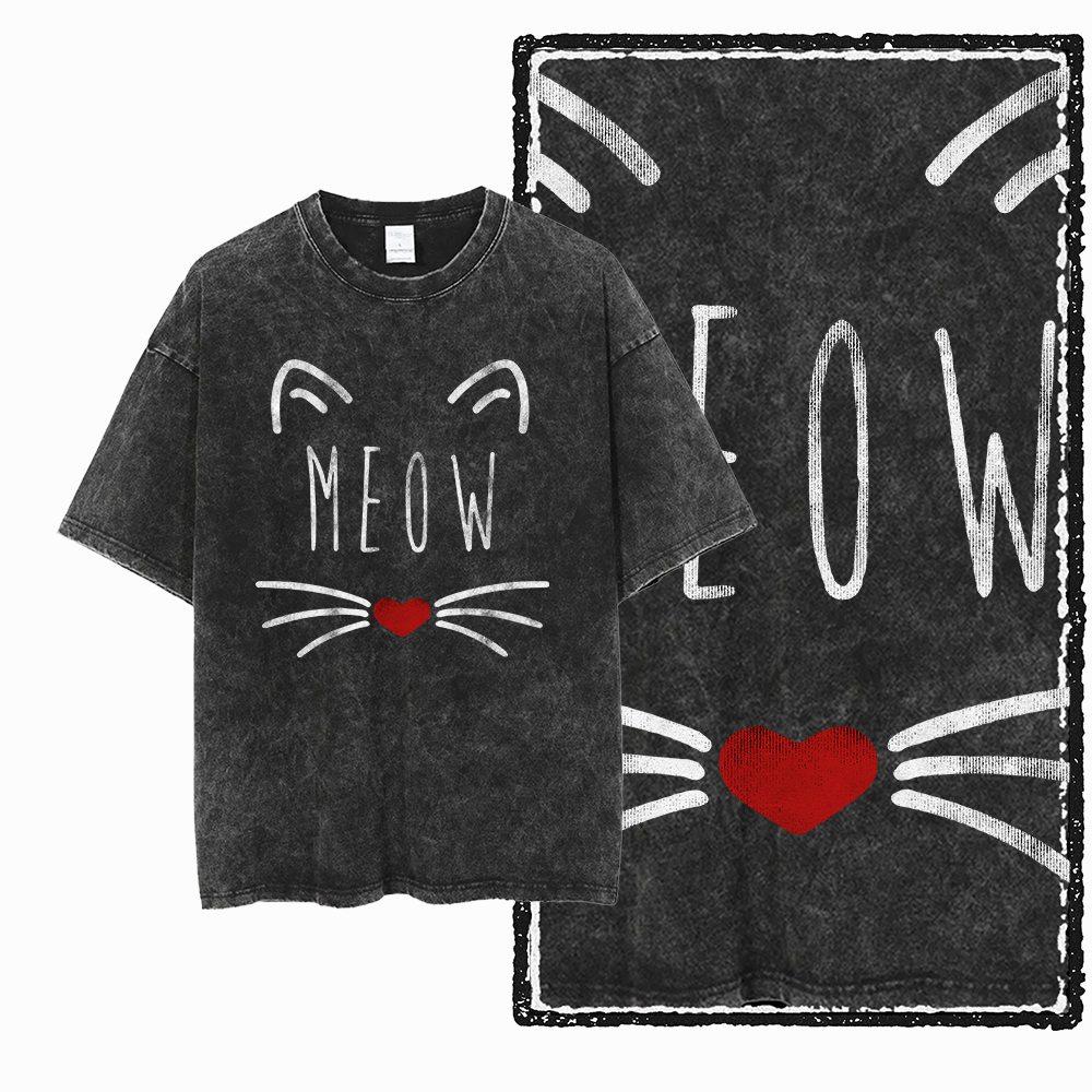 

G Exclusive Cool oneck Cotton Mens Cat Printed Graphic Tshirt Acid Washed Streetwear Big Size mens Tee Tshirt S
