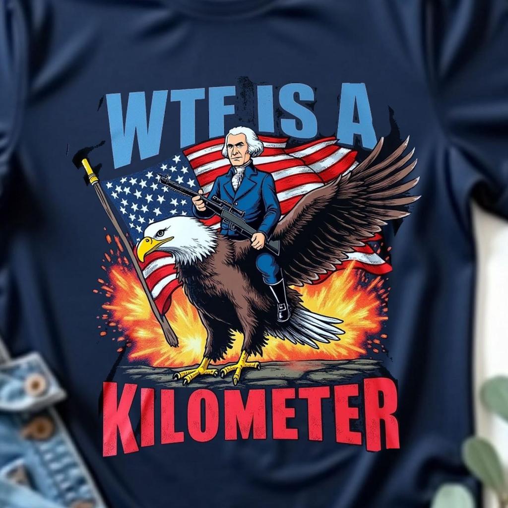 WTF Is A Kilometer Funny 4th of July Founding Father, Patriotic American Humor Graphic for Men and Women, Retro Inspired USA Independence