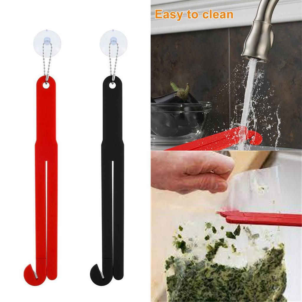 2 ks Pohodlný otvírák na sáčky s potravinami s řetízkem a přísavkou Opakovaně použitelný plastový stlačovač sáčků s potravinami Kuchyňský nástroj Snadné použití