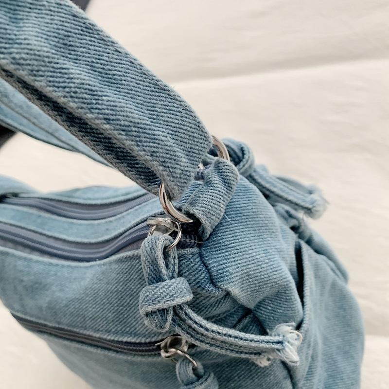 Vintage Denimtasche Damen Mehrschichtig Kleine Tasche Bestickt Schulter Crossbody-Tasche