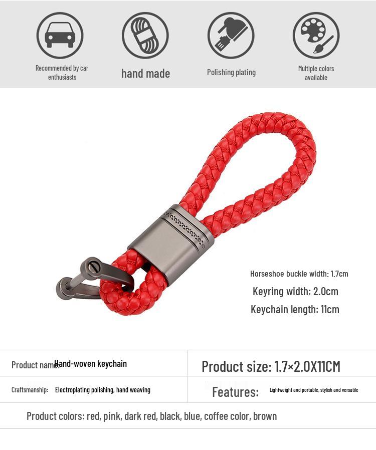 Textured Leather Rope and Gunmetal Keychain with Horseshoe Buckle