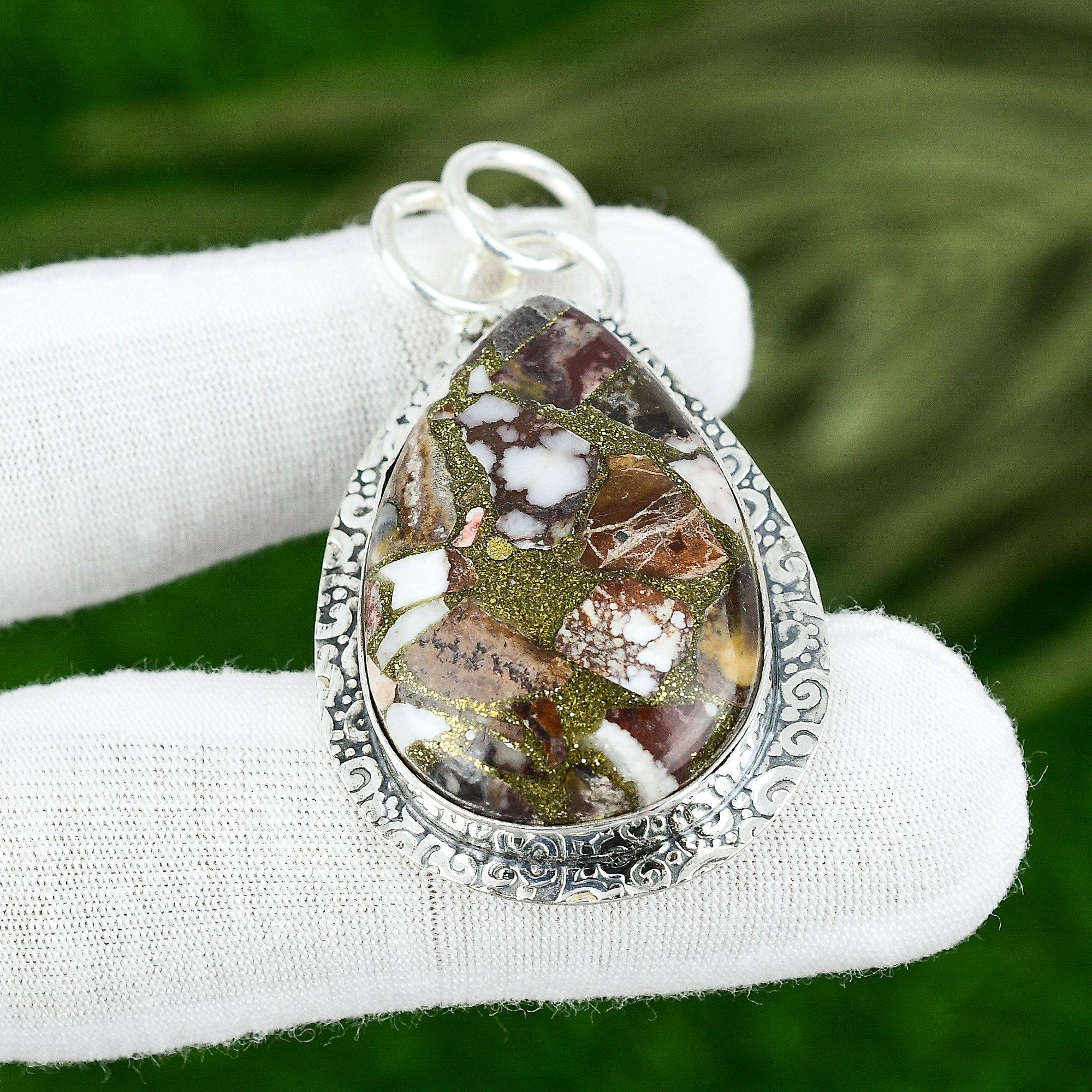 Медь Кокосовый Яшма Драгоценный камень Дочь Свадьба День рождения Подвеска Стерлинговое серебро