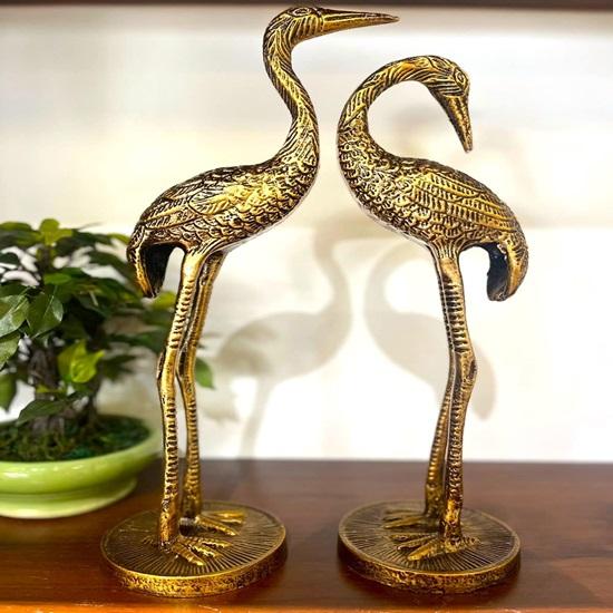 Set of 2 Metal Swan Pair Saras Flamingo Crane Love Birds Showpiece Statue Decorative for Shelf Console Cabinet Showcase Drawing Bedroom Living Room