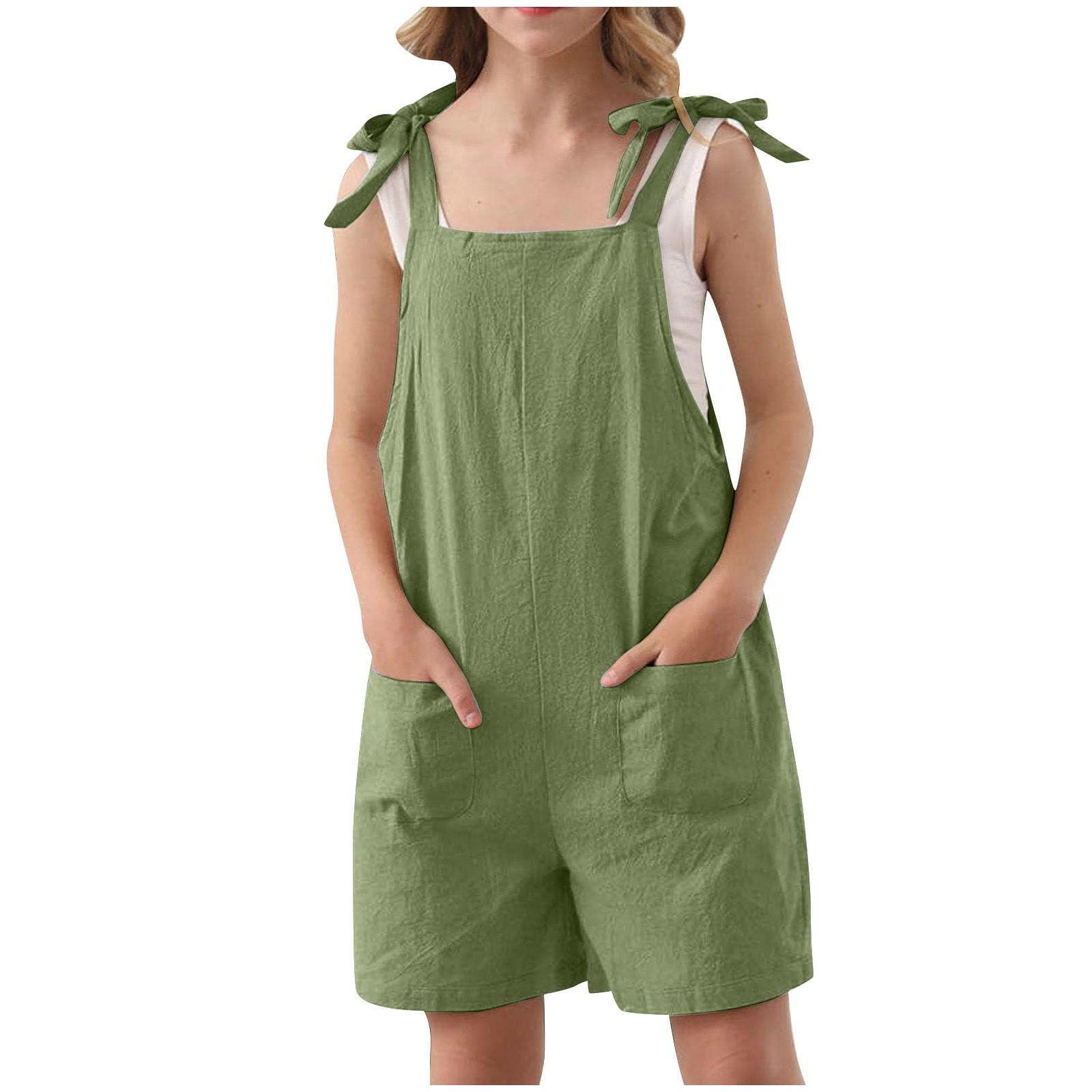 

Summer Children s -color Pocket Loose Casual Lace-up One-piece Casual Overalls 120 армия зеленый