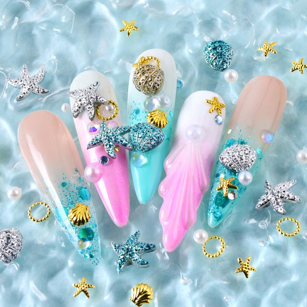 1 Bag Y2K Summer Ocean Theme Nail Charm Set with Shell Starfish, Pearl Accents for Nail Art Decorations DIY Manicure Design