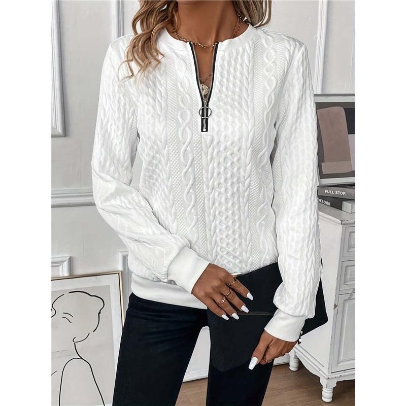 Women's Long Sleeve Knit Top Casual Quarter Zip Textured Sweater Pullover For Daily Wear