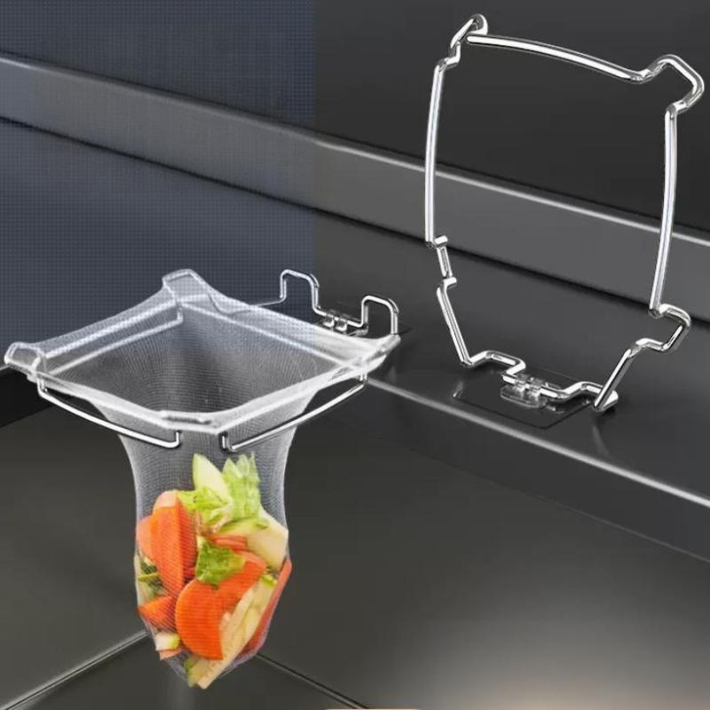 Sink Filter Drain Rack Stainless Steel Kitchen Sink Filter Mesh Bag Stand Waste Garbage Net Shelf Sink Corner Mesh Strainer