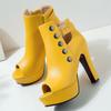 Módní letní boty pro ženy, sandály s otevřenou špičkou, vysoké podpatky na platformě, kotníkové boty s přezkou, žluté a bílé, společenské boty pro ženy, velké velikosti