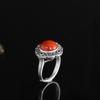 Adjustable Open Ring Men Women Vintage Bohemian Style With Hollow Geometric Plated Red Agate Stone