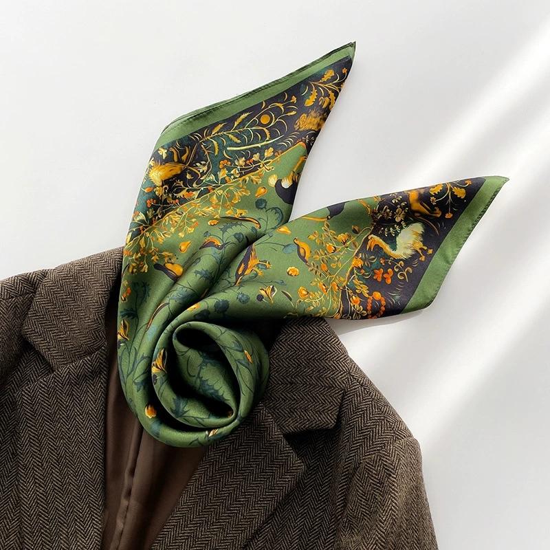 New SpringAutumn 100% Silk Small Square Scarf For Women Printed Decorative Silk Shawl 65Cm Bandana Head Scarves