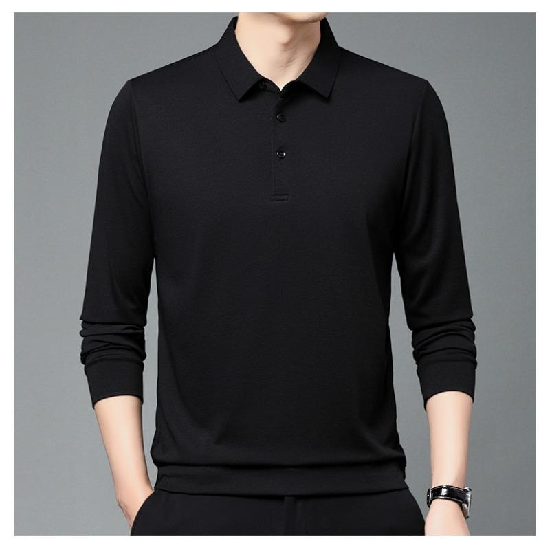 Men S Long Sleeve Polo Shirt Solid Color Casual Basic Style