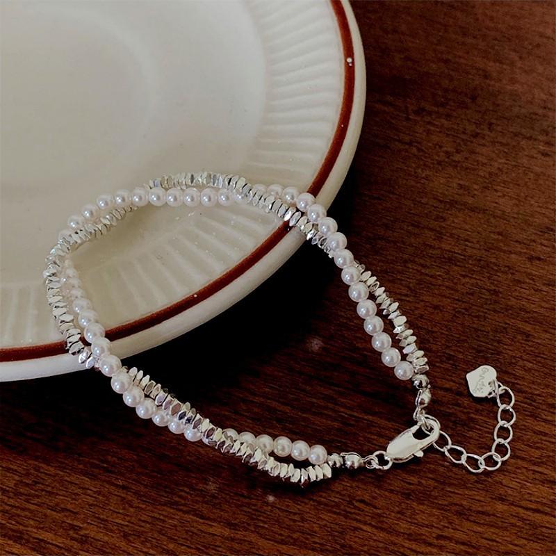 Fashionable Temperament Winding and Stacking Wearing Broken Silver Pearl Necklace Light Luxury Niche Bracelet Fashion