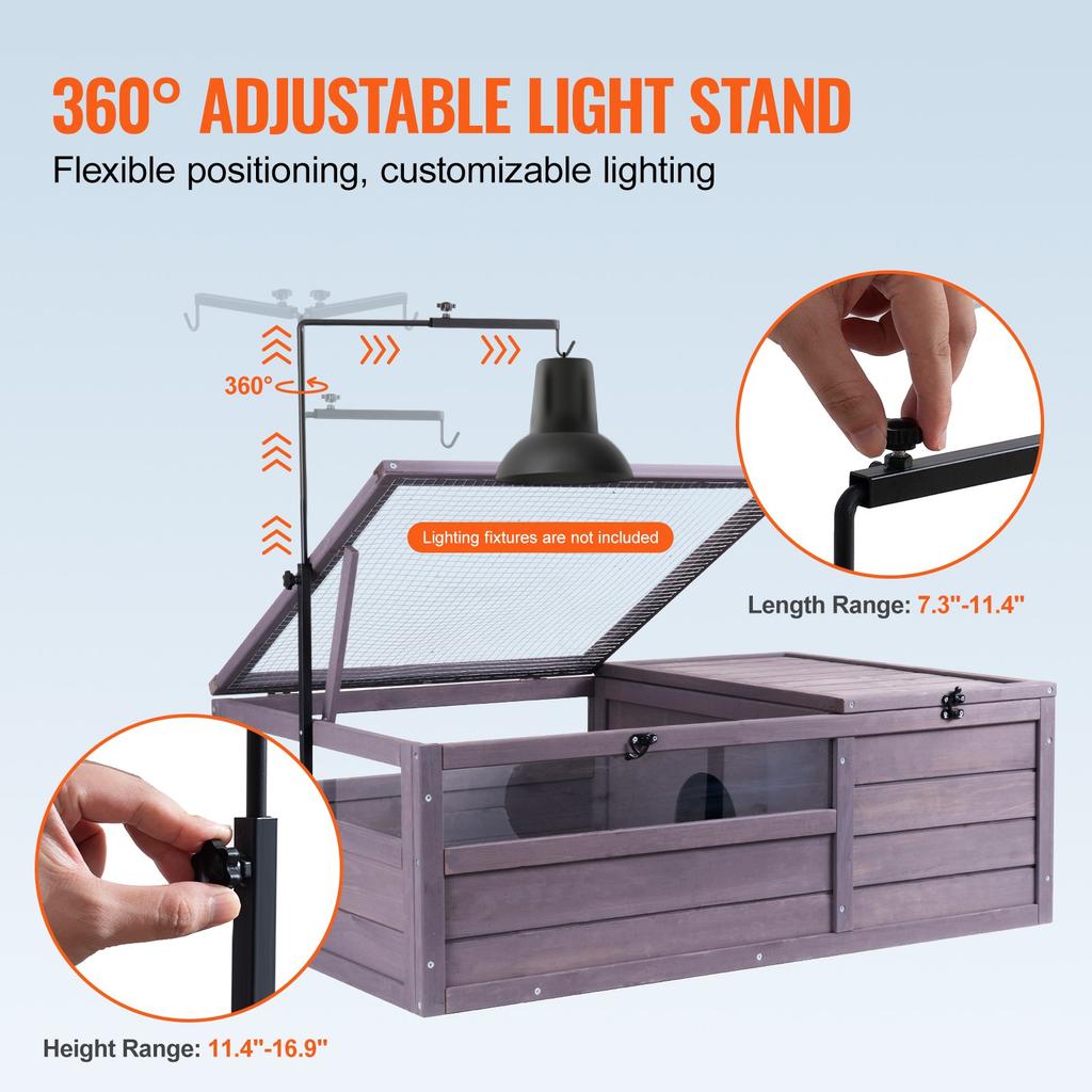 VEVOR Tortoise Habitat, Wooden Tortoise House Indoor & Outdoor, Tortoise Enclosure with Adjustable Lamp Holder