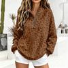 Women's Leopard Print Quarter-Zip Pullover Sweatshirt