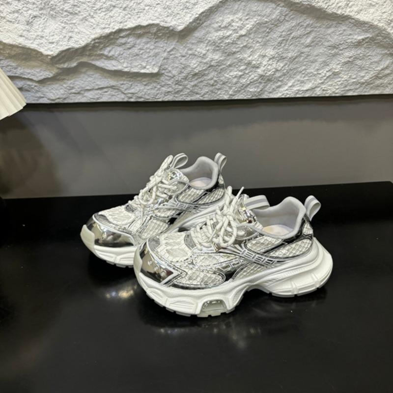 Leather thick-soled thin-mesh dad shoes women's summer new European version mesh yarn breathable and versatile casual sports shoes tide