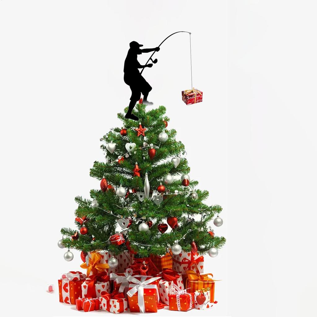 Tree Toppers Fisherman Silhouette Iron Rust Resistant Decor Iron Silhouette Christmas Tree Decorations For Indoor Home Farmhouse