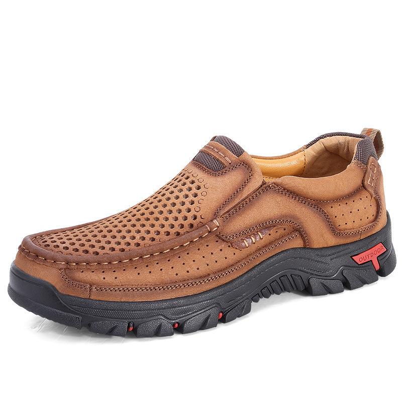 Summer outdoor hiking shoes new hand-stitched large-size leather casual leather shoes