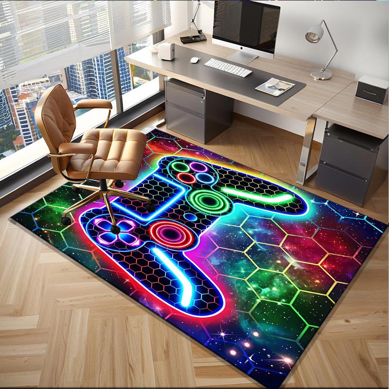 Neon Gaming Controller Office Rug Chair Mat, Game Carpet, Suitable for Front Door, Bedroom, Living Room, Desk, Holiday Gift
