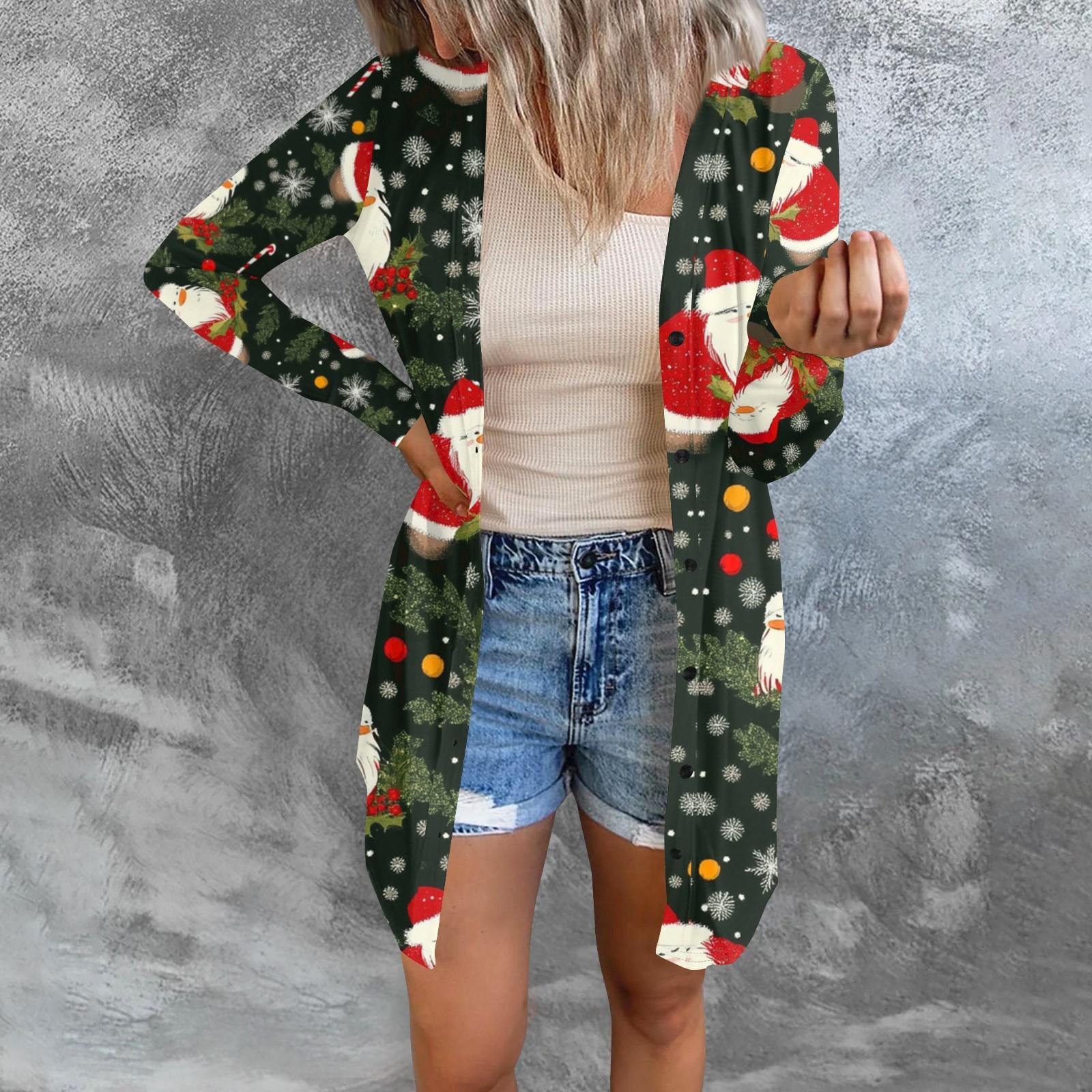 

Длинный рукав Женский ретро принтованный топ Легкий базовый свободный жакет Кардиган Повседневные рубашки Рождество XXL