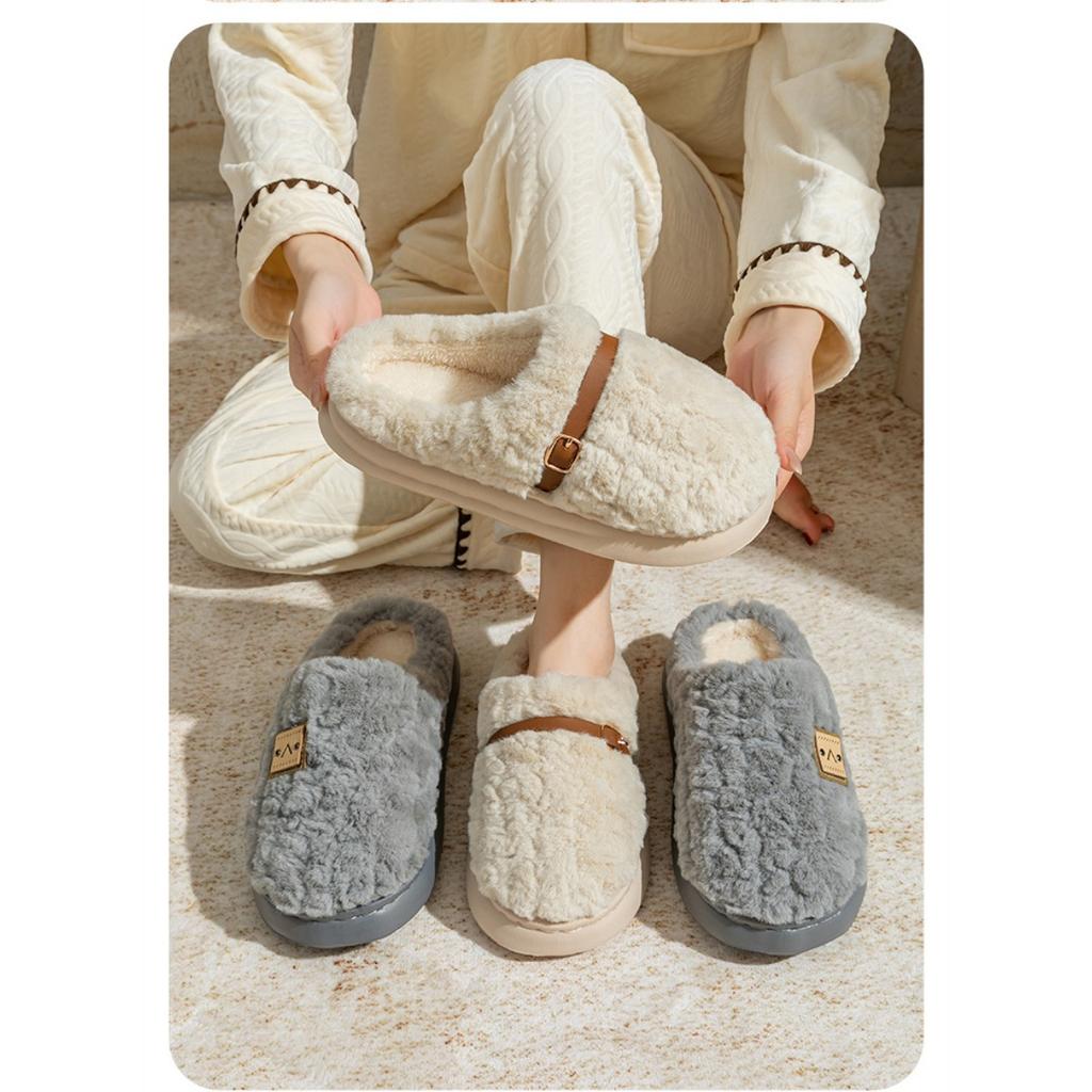 Wear Resistant, Anti Slip, Lightweight Plush Slippers with Warm and Thick Soles for Couples, Home Warming Cotton Slippers In Winter