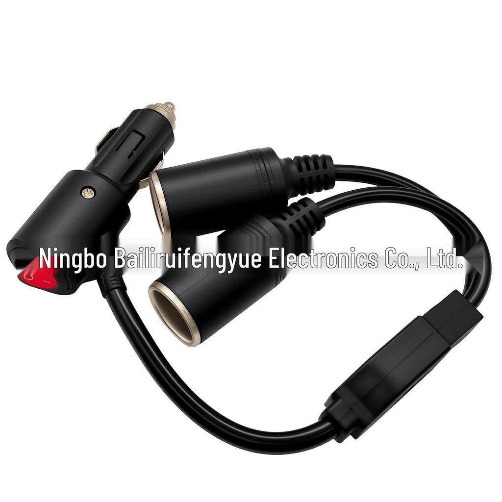 Elbow Plug-In 1-to-2 Cigarette Lighter Socket with Switch, 2*1.5mm to 2*1.0mm Charging Power Cord