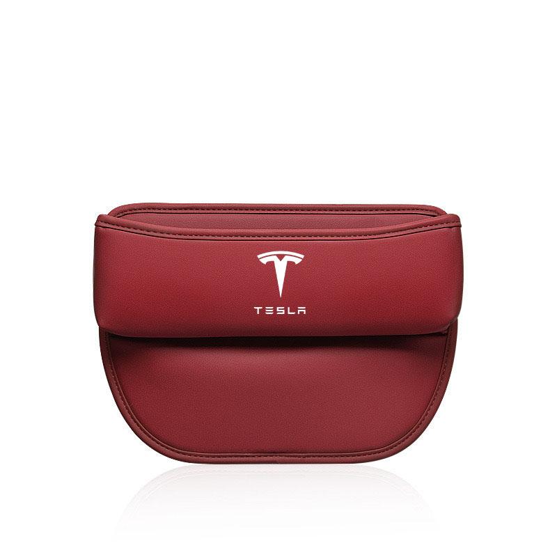 

Leather Car Seat Gap Organizer Crevice Side Storage Box Filler Side Storage Pocket for Tesla Model 3 Model S X Y Style Roadster красный