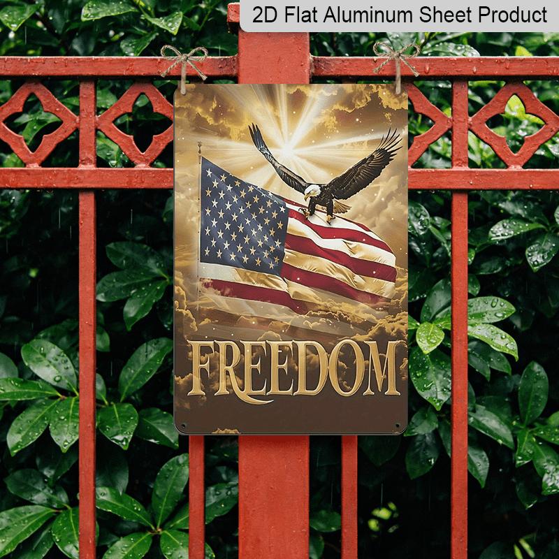 2D Flat 1pc Vintage Bald Eagle & American Flag Metal Sign - Patriotic "FREEDOM" Wall Decor with Stars & Stripes Design, Rustic Aluminium Wall Art for