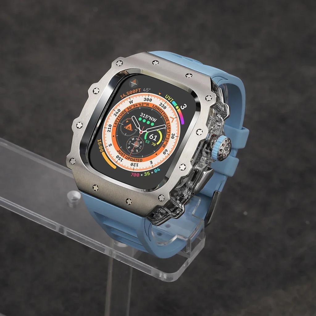 Klasická luxusná modifikačná súprava pre Apple Watch Ultra 2 49mm Puzdro z nehrdzavejúcej ocele Pre IWatch 9 8 7 6 45mm 44mm Krištáľové tlačidlo Športový remienok