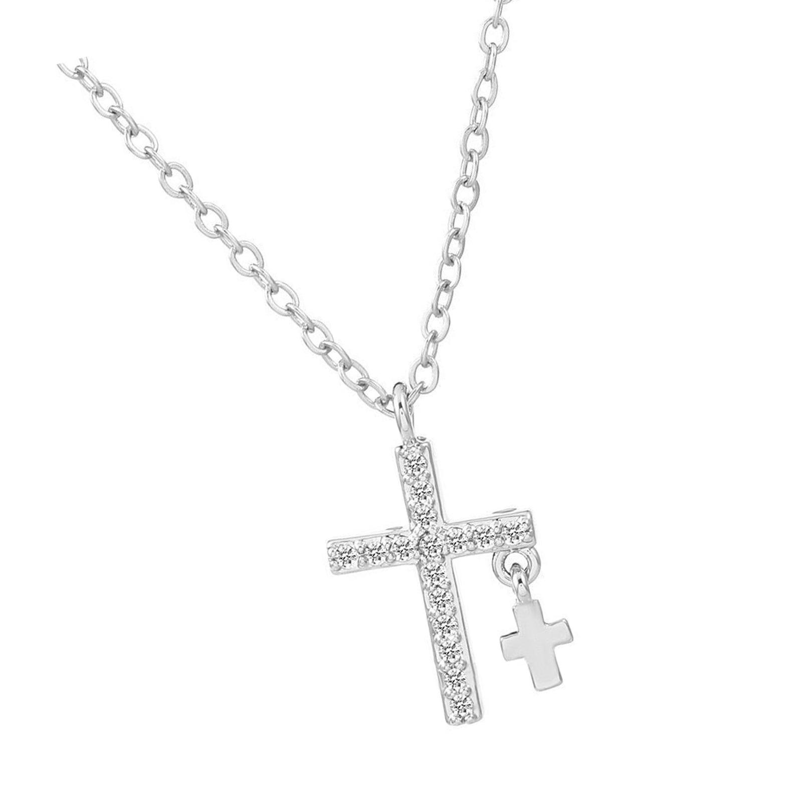 

Elegant Cubic Zirconia Cross Pendant Necklace Titanium Steel Neck Chain Jewelry for Daily Wear Gift Giving