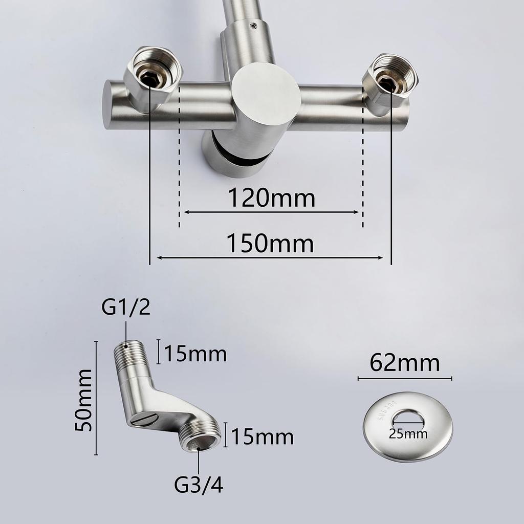 HAMOLER Wall-Mounted Bathroom Sink Faucet, 360° Swivel, Washbasin Faucet, Double-Hole Sink Faucet, Single-Handle Hot and Cold Water Mixer Tap, Brushed