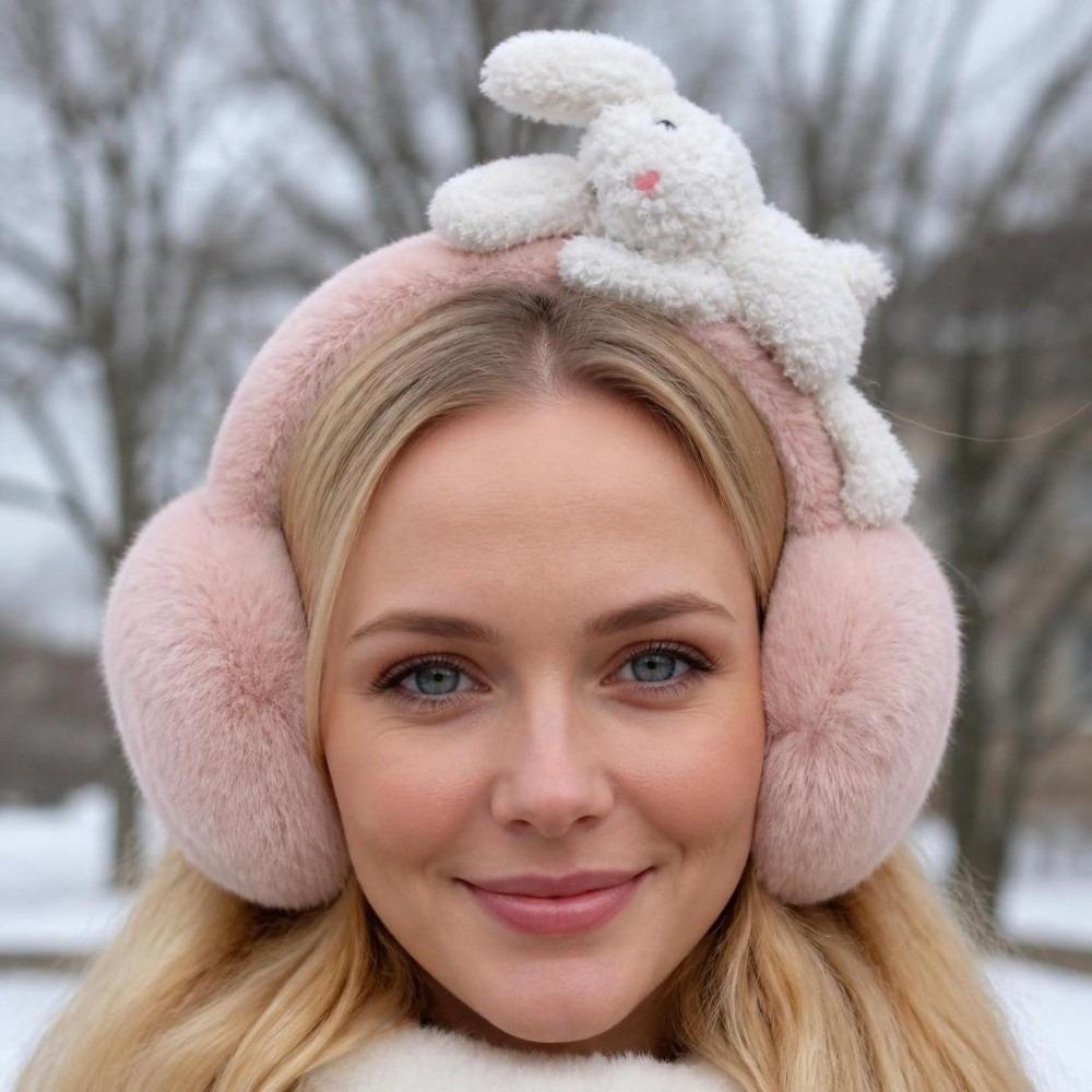 Portable Rabbit Plush Earmuffs 3D Bunny Fluffy Earmuffs Fashion Winter Ear Covers  For Women Ladies