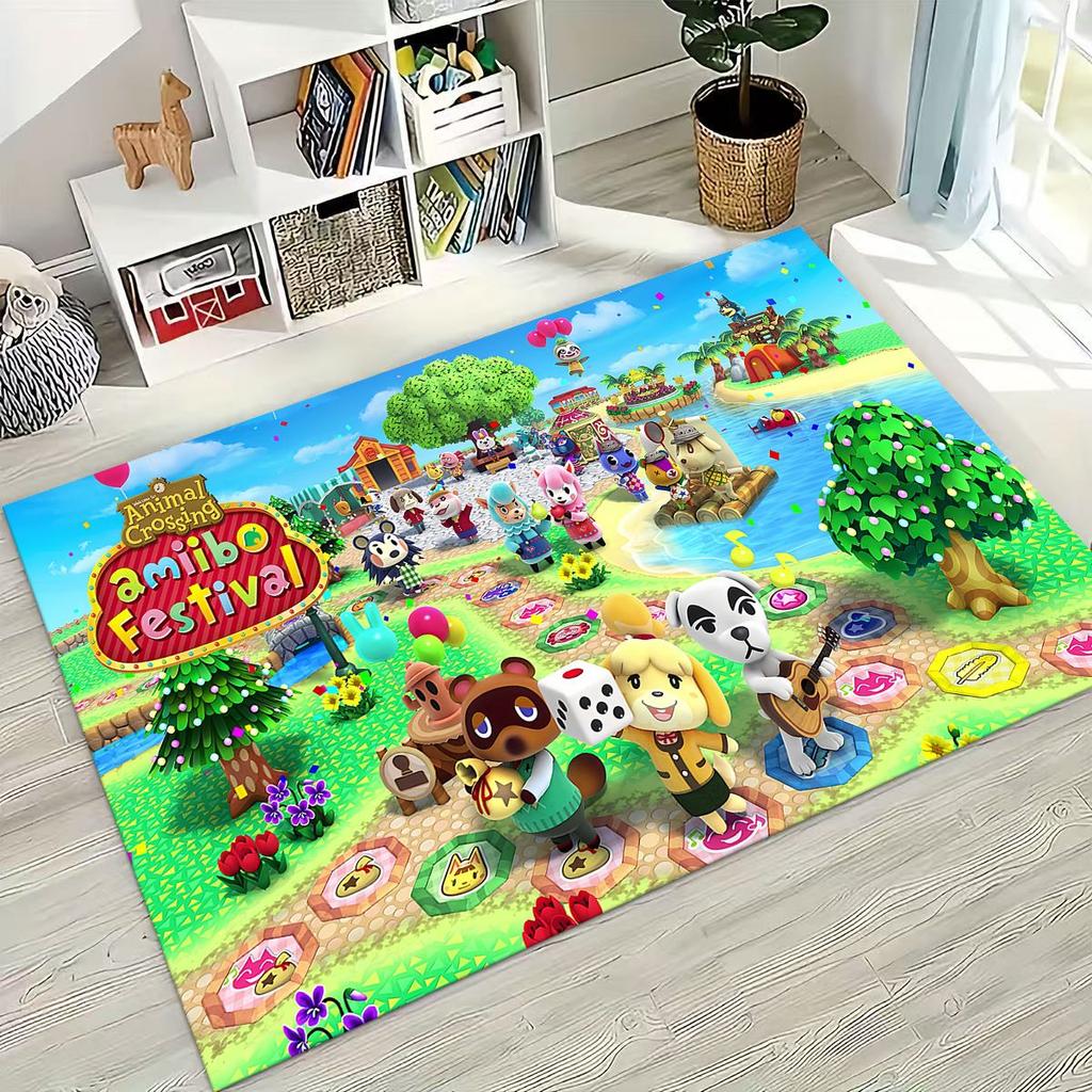 Game Animal Crossing Wild World Cartoon Rug for Bedroom Living Room Sofa Home Doormat Decor, Large Kids Play Non-slip Floor Mat