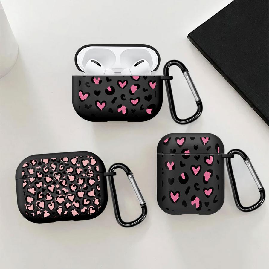 Earphone Cases Cover Case For Airpods 2 3 4 Pro3 1 Pro Pro2 Leopard Love Heart