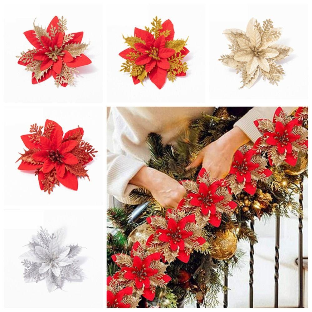 5pcs Fake Gold Powder Flower DIY Christmas Tree Decorations Christmas Tree