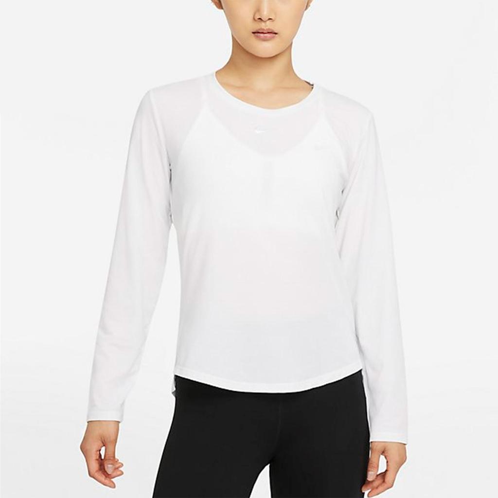 Nike Einfarbiges Trainings-Atmungsaktives Langarm-T-Shirt Damen Tops Weiß DD0621-100