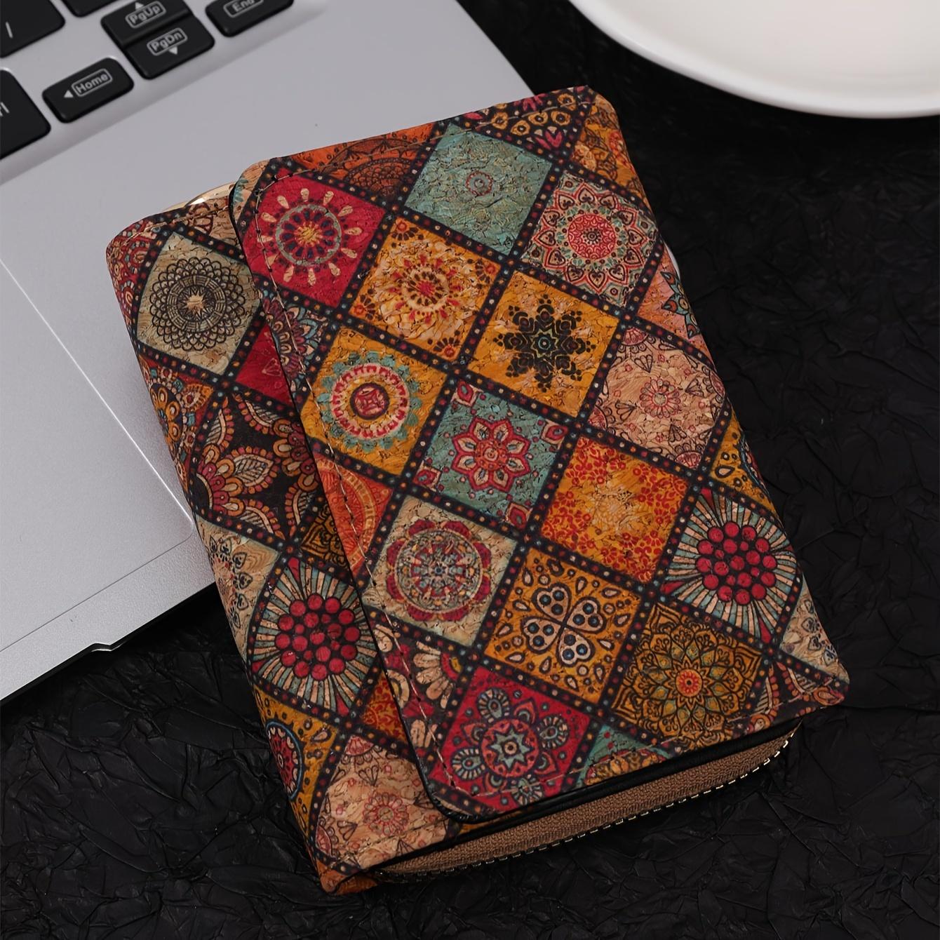 

Короткий кошелек с цветочным узором в стиле ретро, ​​клатч в этническом стиле, сумка для мобильного телефона, складной кошелек для монет с отделениями для карт