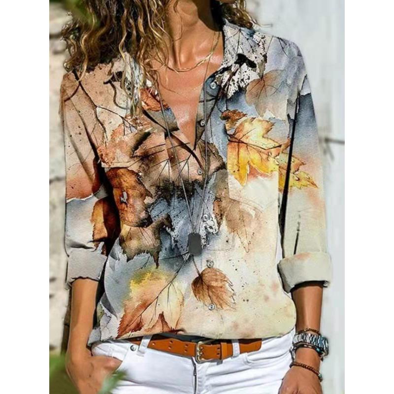 Fashion Casual Long Sleeve Women Shirt All-match Loose Shirt Women Temperament Printed Top