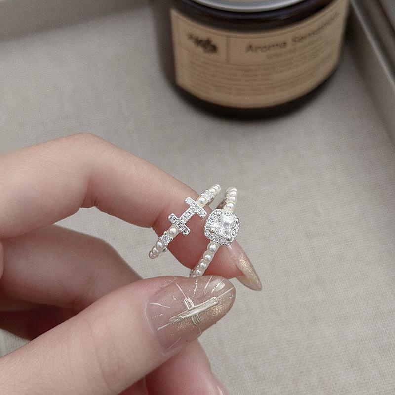 Super Fairy Flash Diamond Light Luxury Diamond Encrusted Zircon Bead H Open Ring Main Diamond Stacking Temperament Niche High Sense